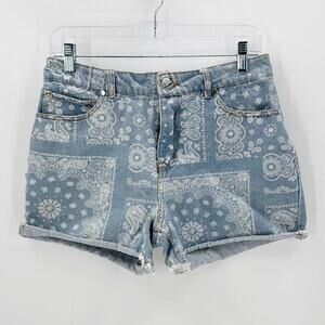 Indigo Saints raw hem denim shorts hanker chief print light wash size 27 western